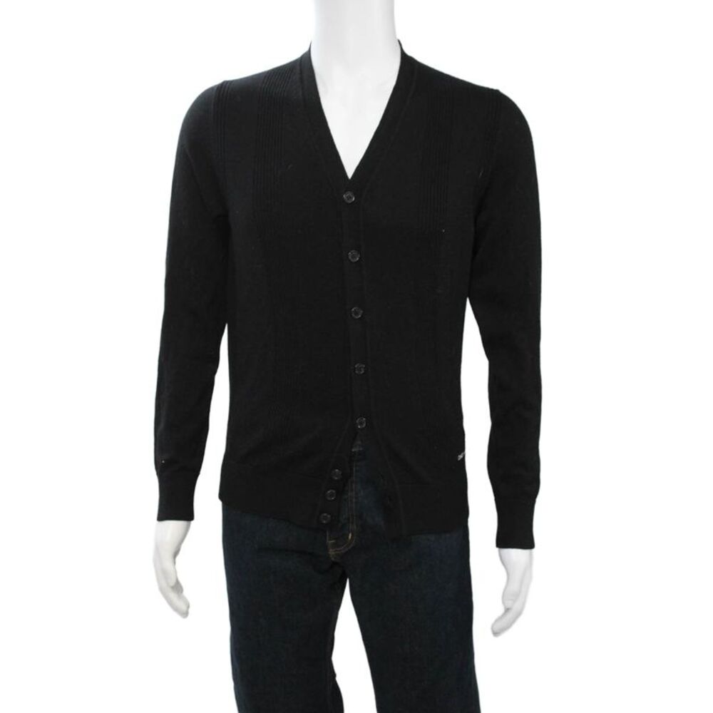 Dsquared2 Mens Cardigan Black V Neck Wool Button Long Sleeve Size M